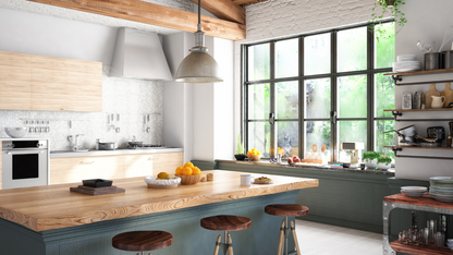 Luxury modern farmhouse kitchen, typical of Arboretum homes in Austin